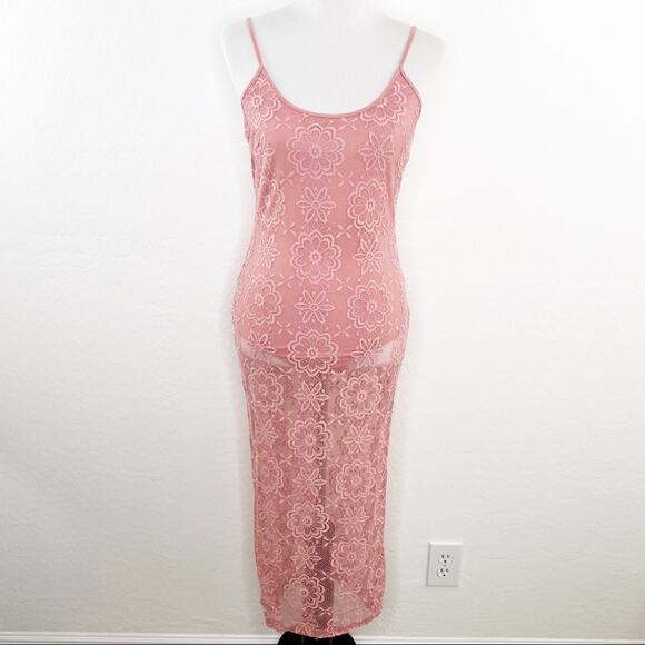 Banjul Blush Mauve Pink Lace Overlay Lined Cami Bodysuit Dress Medium - Picture 10 of 10